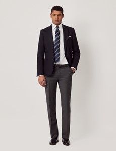 Navy Semi Plain Italian Merino Wool Slim Fit Blazer - 1913 Collection-preview7