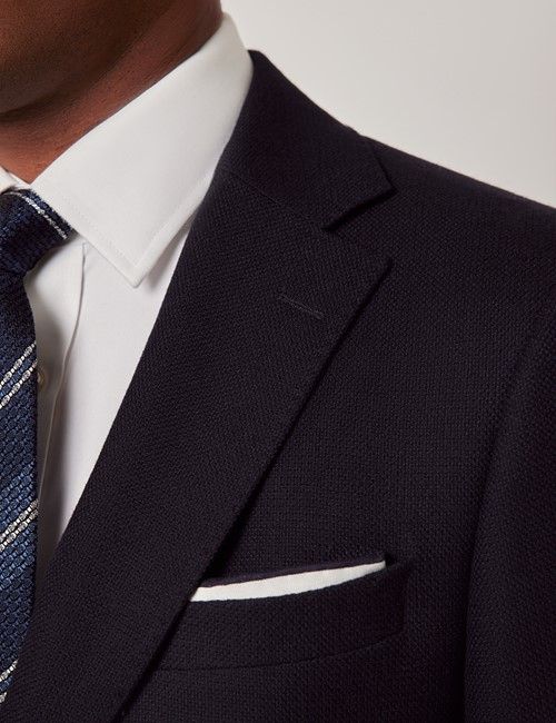 Navy Semi Plain Italian Merino Wool Slim Fit Blazer - 1913 Collection-preview