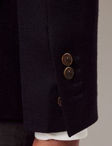Navy Semi Plain Italian Merino Wool Slim Fit Blazer - 1913 Collection-preview6