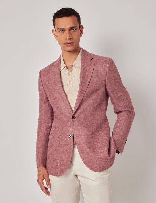 Brick Herringbone Linen-Silk Blend Blazer - 1913 Collection