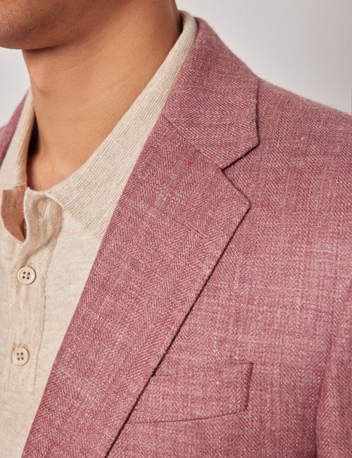 Brick Herringbone Linen-Silk Blend Blazer - 1913 Collection-preview