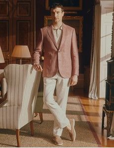 Brick Herringbone Linen-Silk Blend Blazer - 1913 Collection-preview1