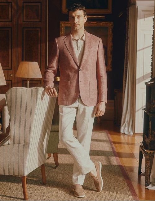 Brick Herringbone Linen-Silk Blend Blazer - 1913 Collection-preview
