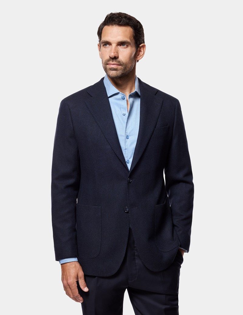 Tailored Fit Navy Herringbone 1913 Blazer thumbnail 2