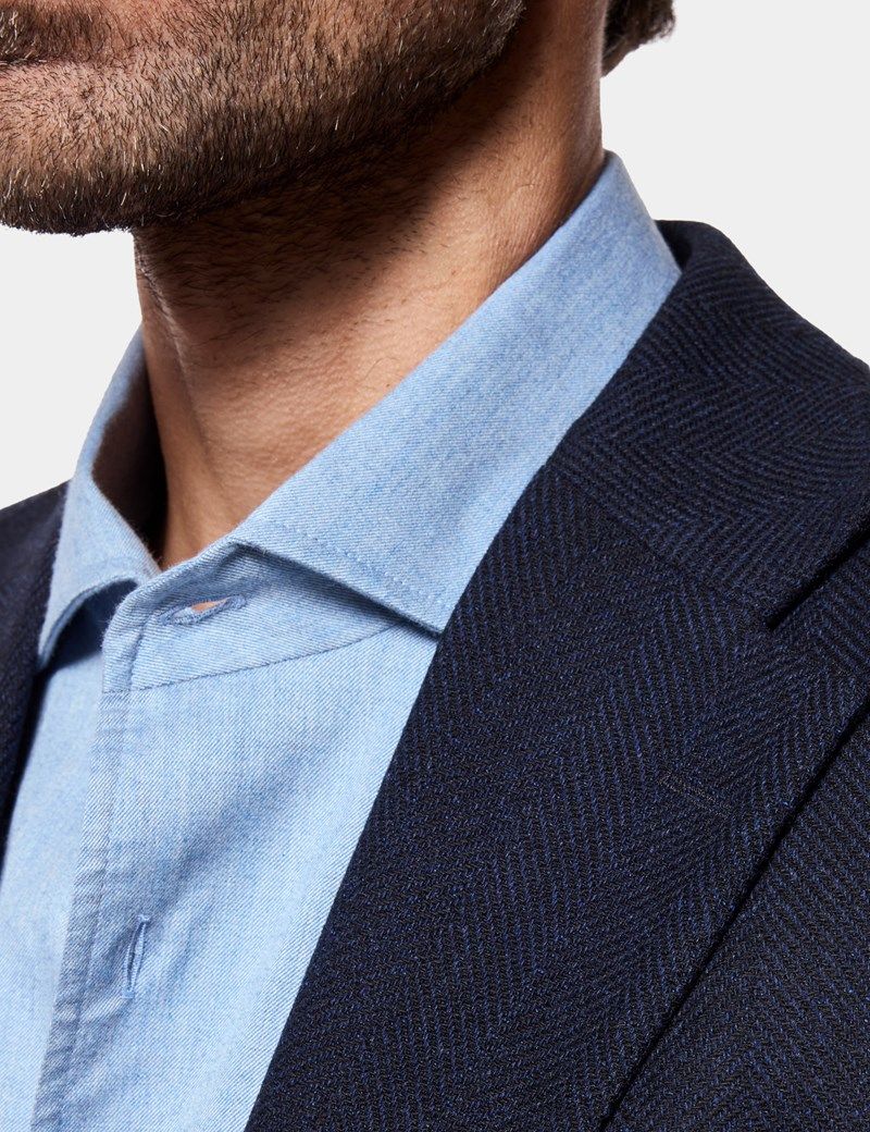 Tailored Fit Navy Herringbone 1913 Blazer thumbnail 4