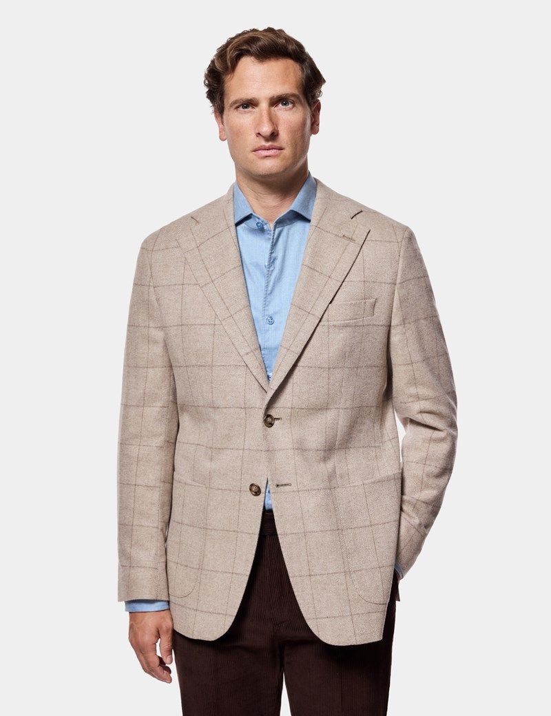 Tailored Fit Neutral Herringbone Check Blazer thumbnail 2
