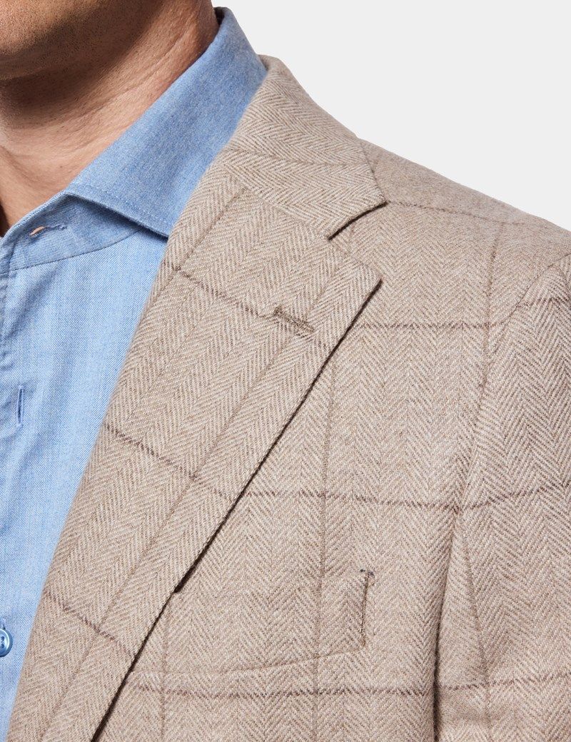 Tailored Fit Neutral Herringbone Check Blazer thumbnail 4