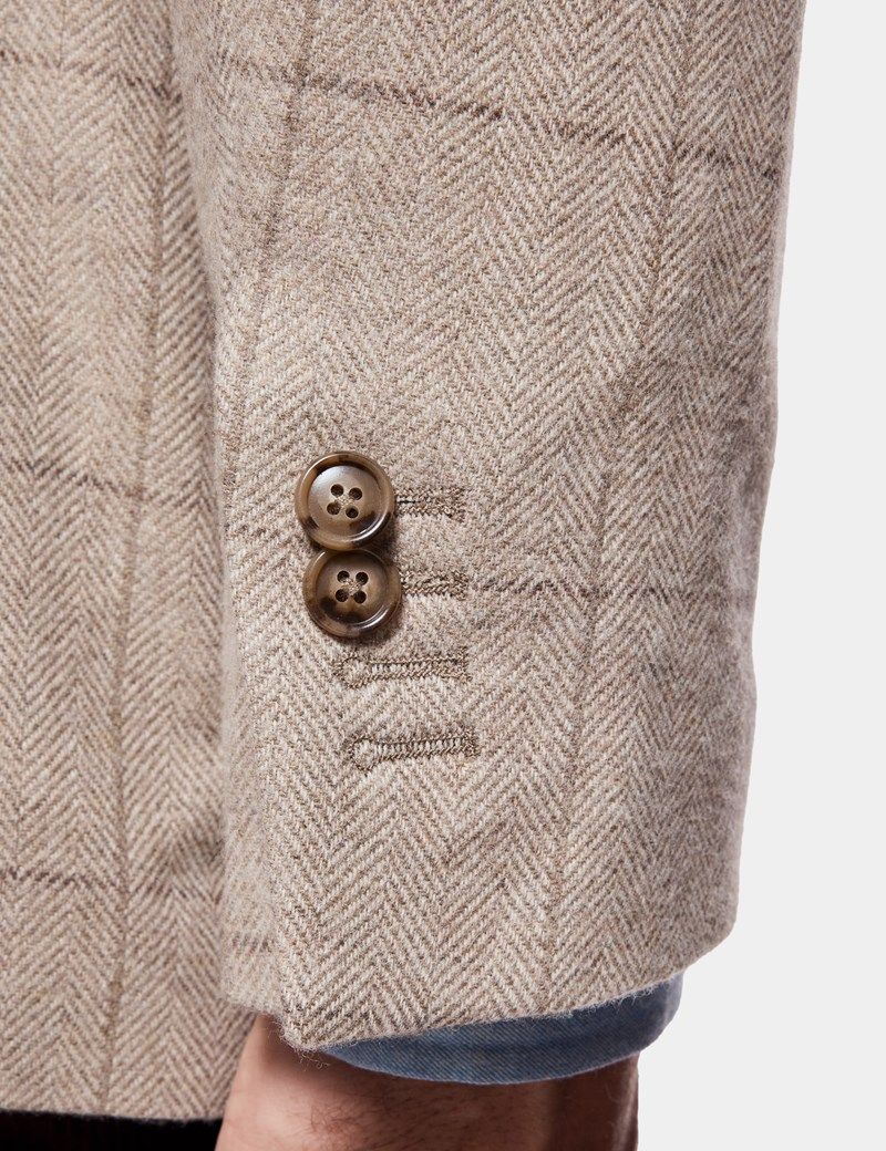 Tailored Fit Neutral Herringbone Check Blazer thumbnail 7