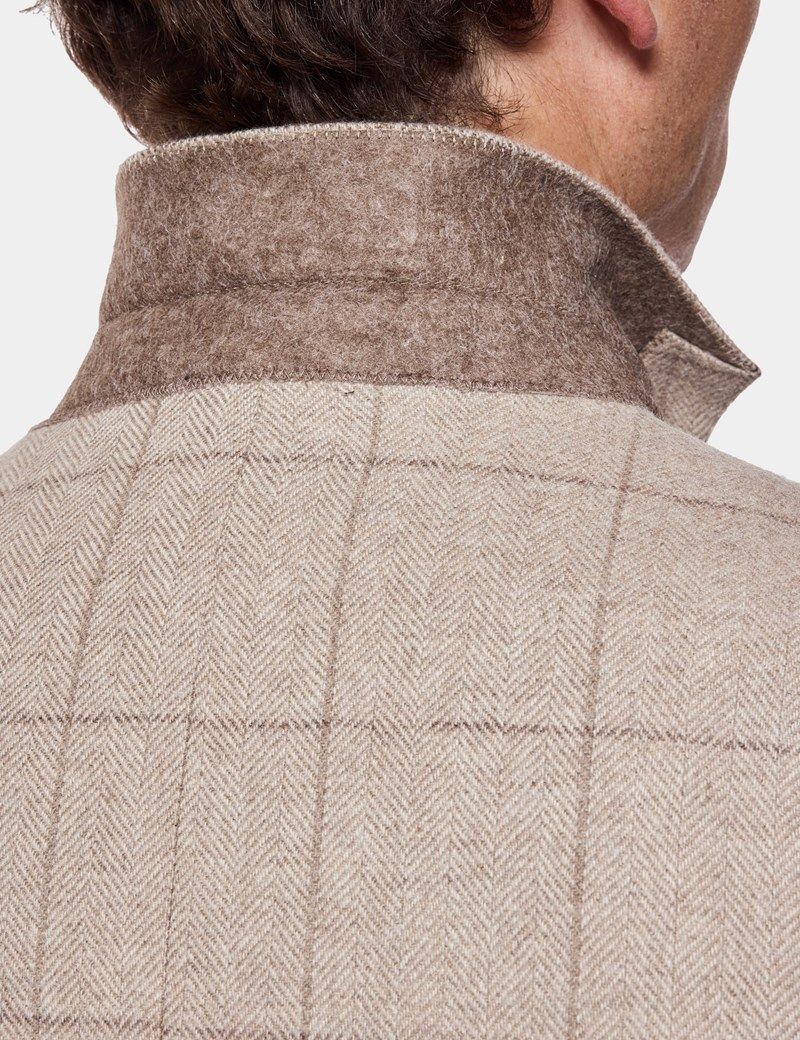 Tailored Fit Neutral Herringbone Check Blazer thumbnail 6