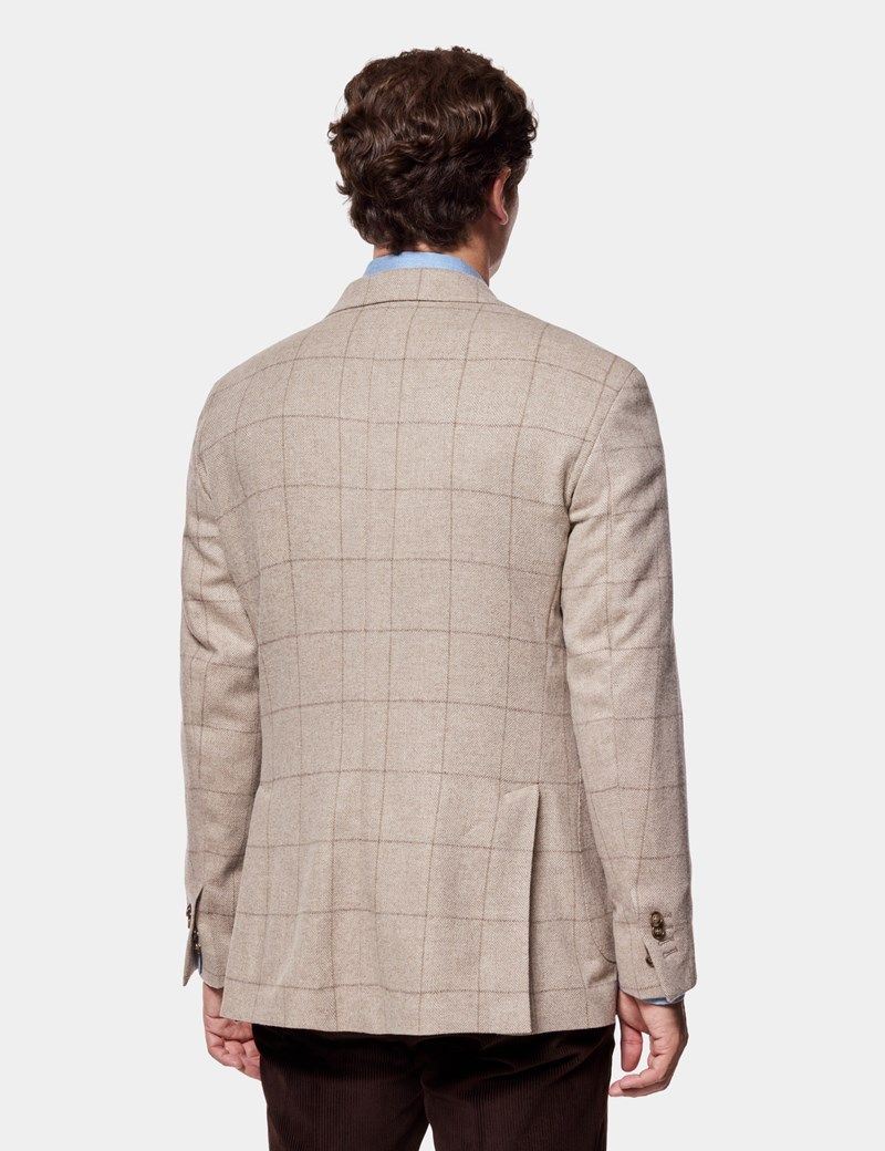 Tailored Fit Neutral Herringbone Check Blazer thumbnail 5