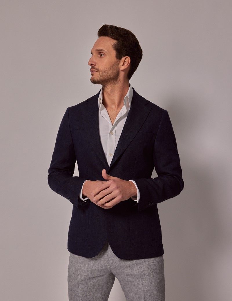 Men's Navy Herringbone Italian Linen Jacket - 1913 Collection | Hawes ...