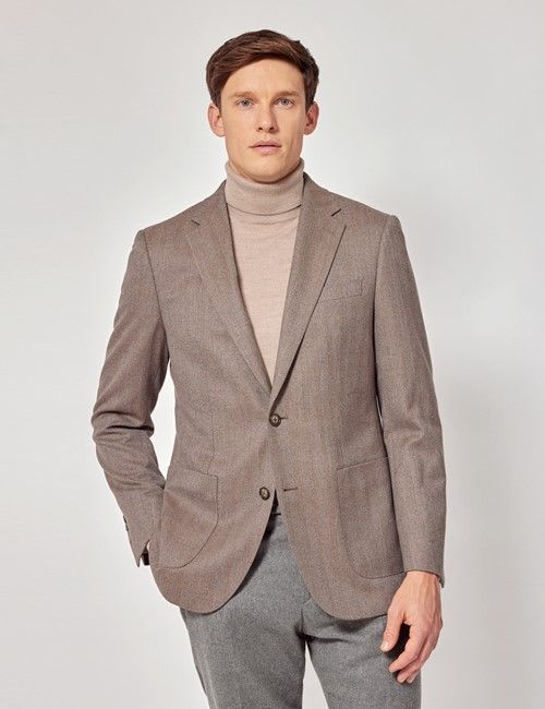 Brown Herringbone Wool Blazer