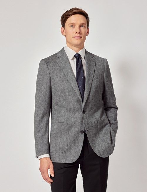 Grey Herringbone Wool Blazer