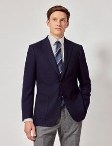 Navy Herringbone Wool Blazer