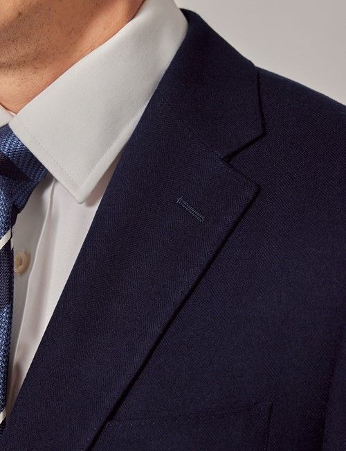 Navy Herringbone Wool Blazer-preview