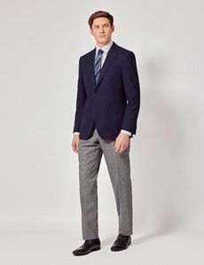 Navy Herringbone Wool Blazer-preview7