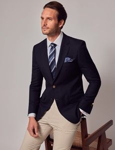Navy Wool Slim Blazer
