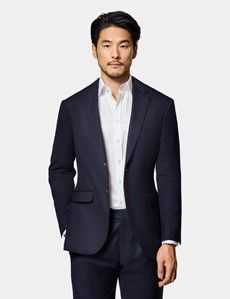 Navy Wool Slim Blazer