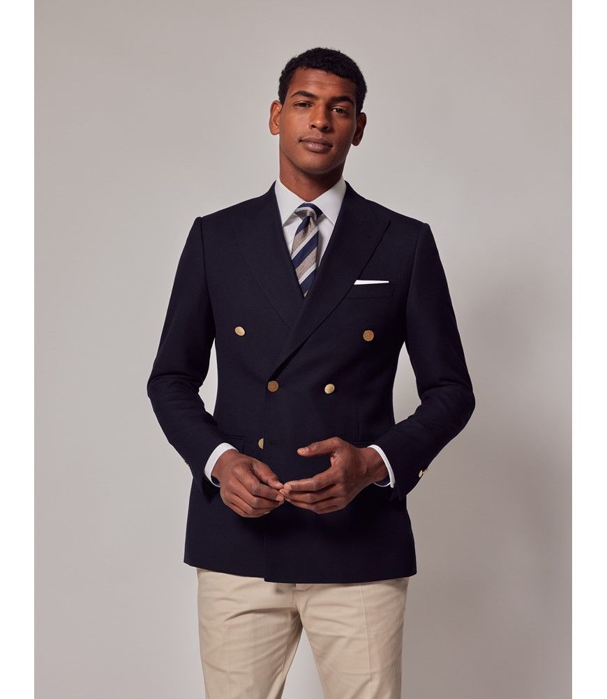 Men's Navy Wool Double-Breasted Blazer | Hawes & Curtis