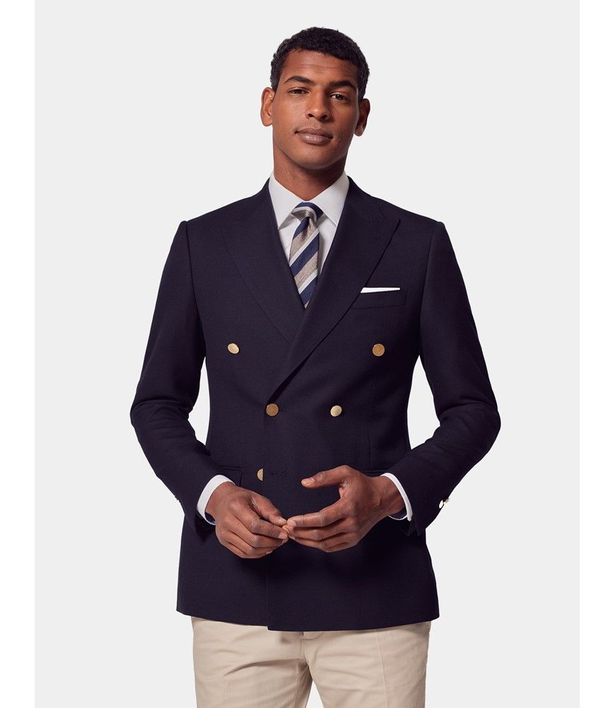 Men's Navy Wool Double-Breasted Blazer | Hawes & Curtis Men's Navy Wool Double-Breasted Blazer | Hawes & Curtis