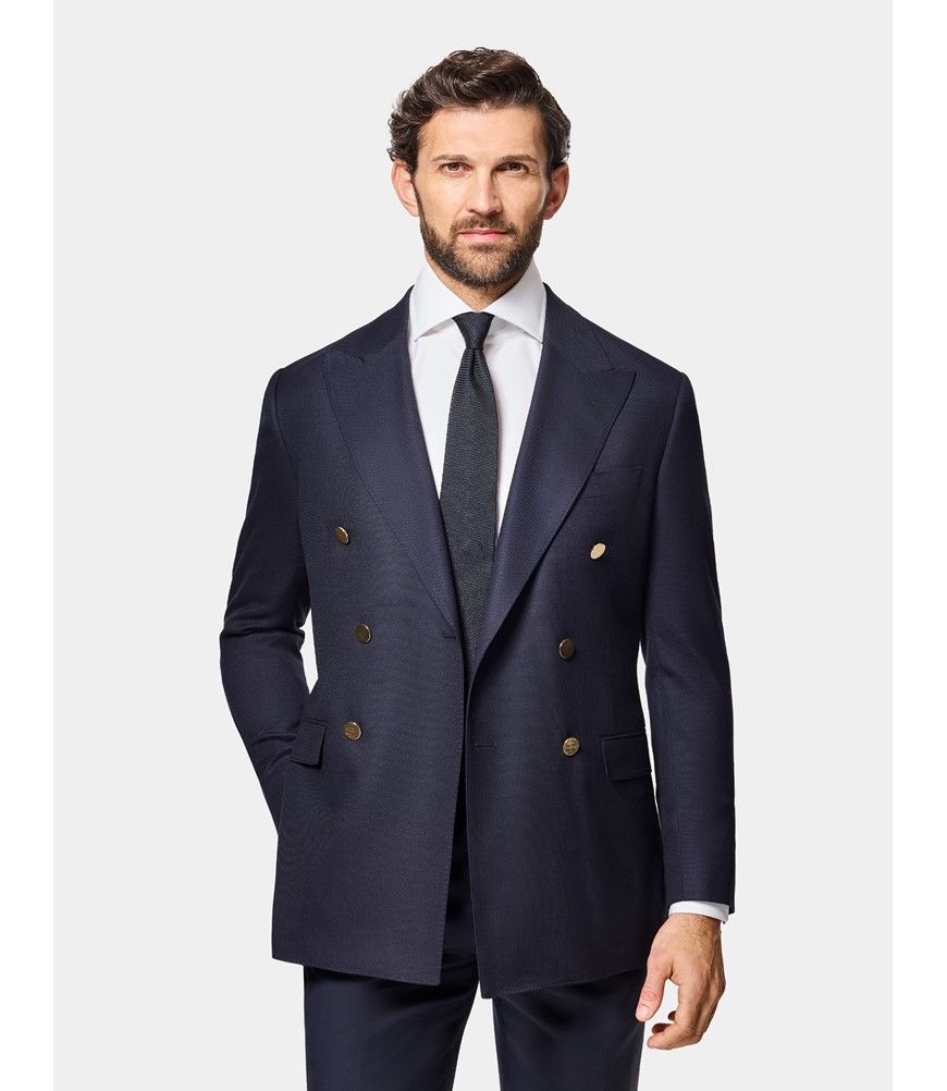 Men's Navy Wool Double-Breasted Blazer | Hawes & Curtis