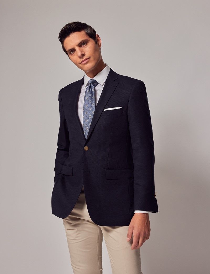 Mens Navy Blazer With Double Back Vent Hawes And Curtis 8356