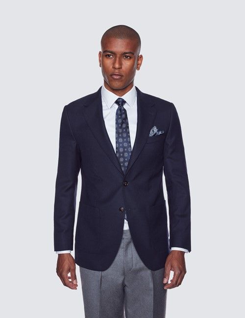 Navy Wool Slim Unconstructed Blazer