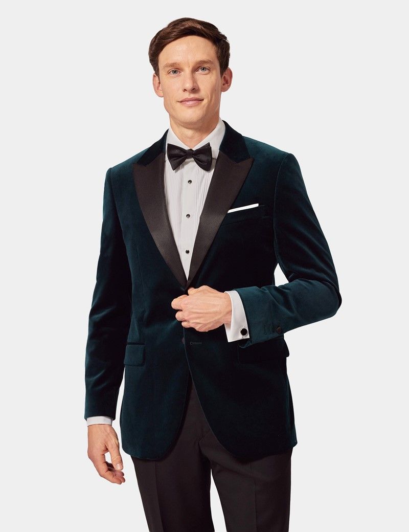 Dark Teal Velvet Slim Fit Jacket