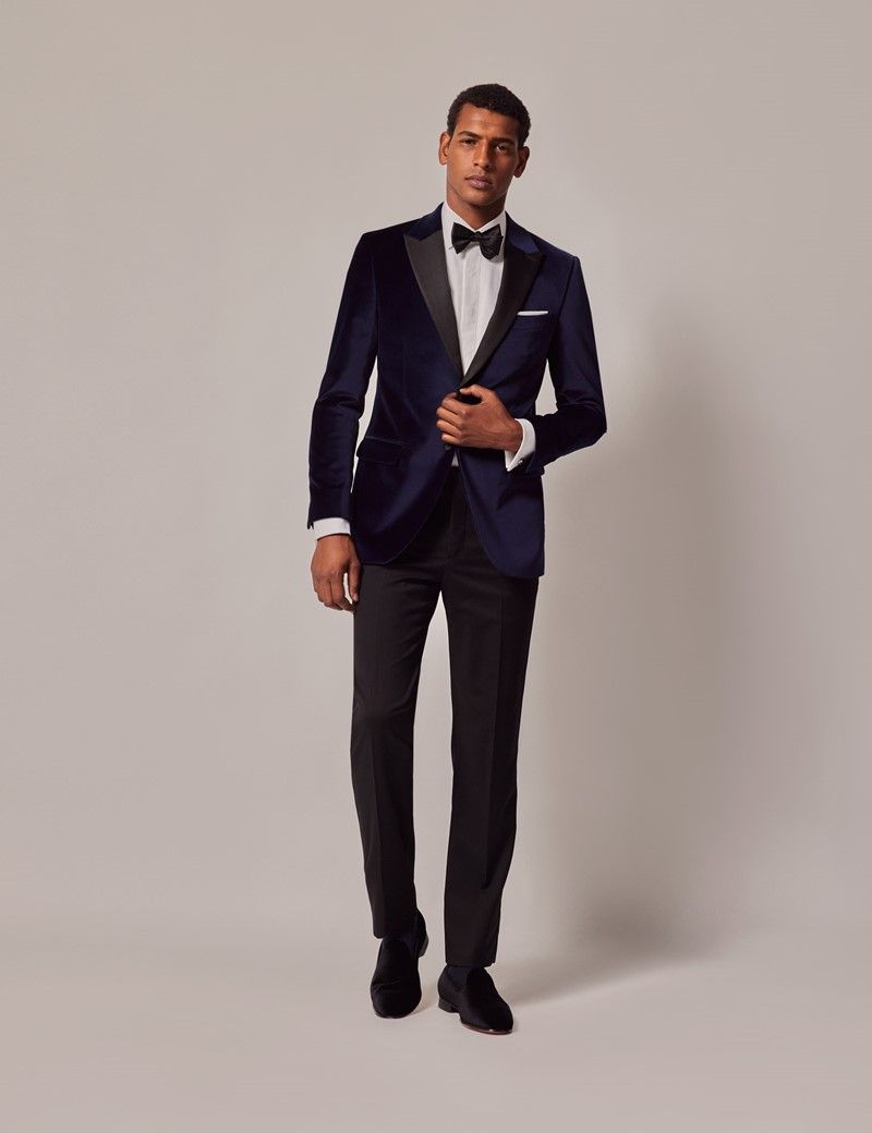 Men’s Navy Plain Velvet Jacket | Hawes & Curtis