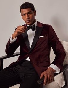 Burgundy Velvet Slim Fit Jacket