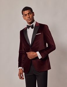 Burgundy Velvet Slim Fit Jacket-preview2
