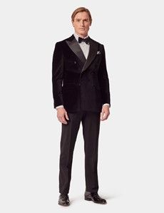 Black Velvet Double Breasted Slim Fit Jacket-preview7