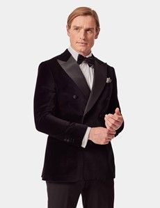 Black Velvet Double Breasted Slim Fit Jacket