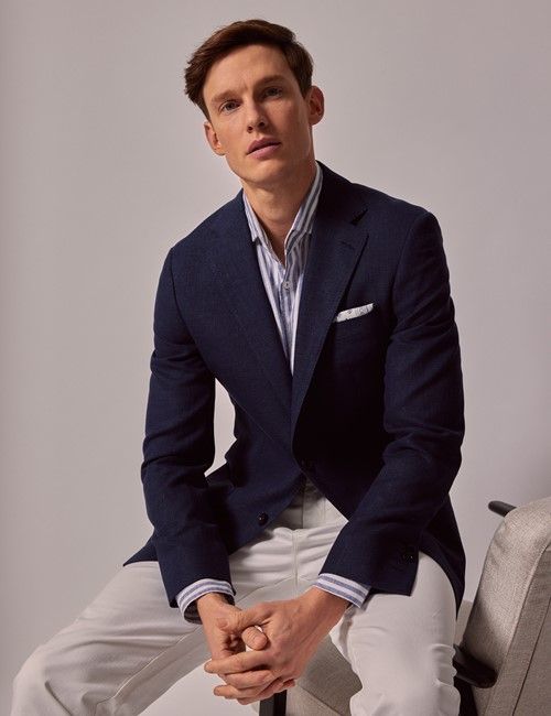 Navy Cotton Linen Blazer