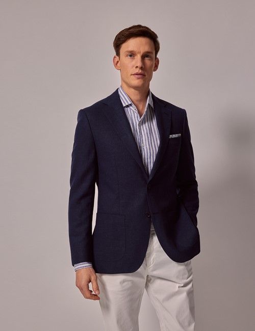 Navy Cotton Linen Blazer-preview