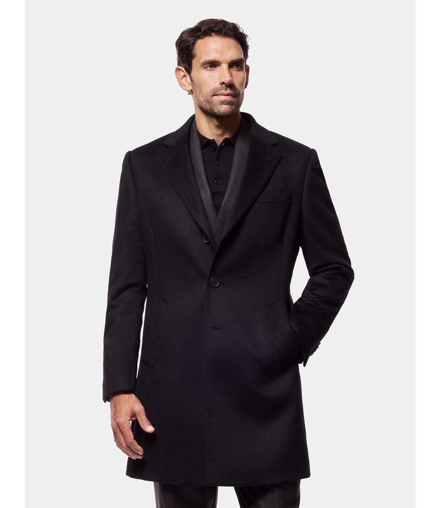 Men's Black Wool Cashmere Overcoat | Hawes & Curtis
