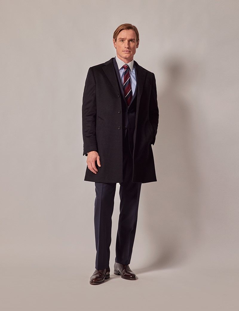 Men s Black Wool Overcoat with Back Vent Hawes Curtis