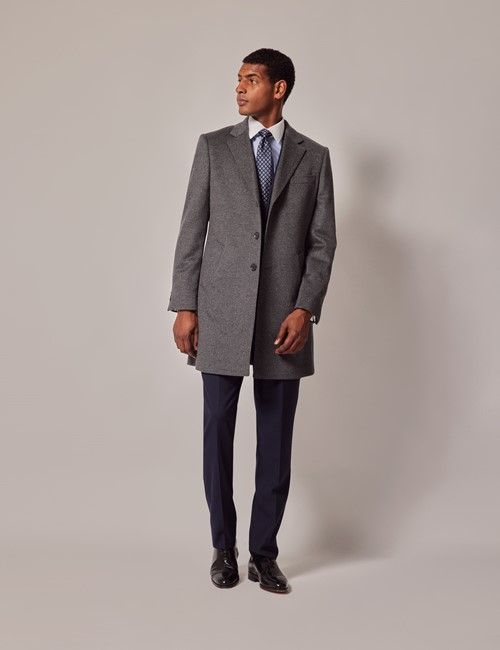 Grey overcoat blue suit best sale