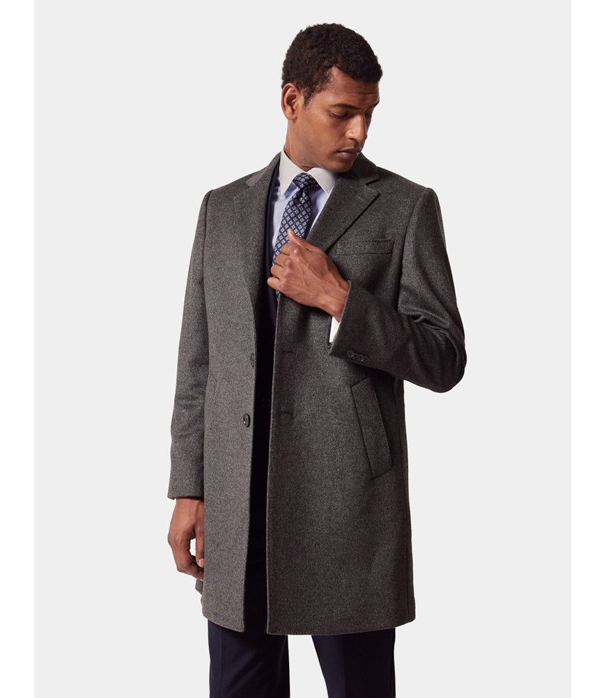 Men's Grey Wool Overcoat | Hawes & Curtis