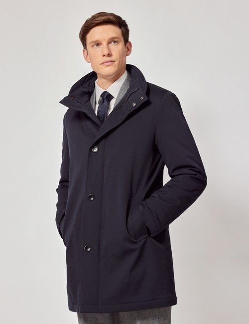 Navy Italian Wool Quilted Raincoat - 1913 Collection