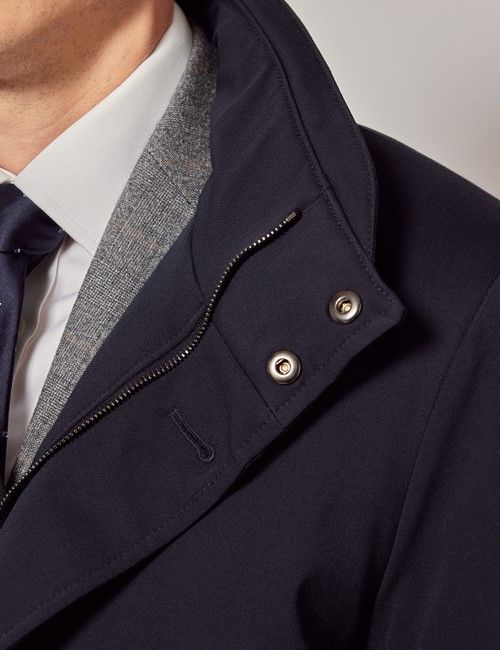 Navy Italian Wool Quilted Raincoat - 1913 Collection-preview