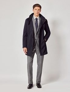 Navy Italian Wool Quilted Raincoat - 1913 Collection-preview9