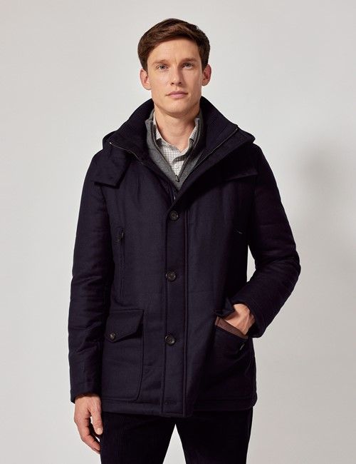 Navy Italian Wool Blend Quilted Parka - 1913 Collection