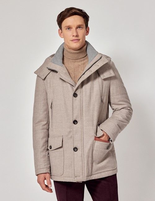 Light Beige Italian Wool Blend Quilted Parka - 1913 Collection