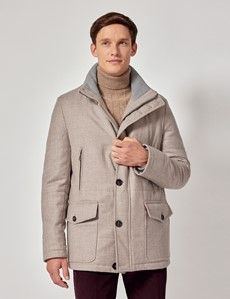 Light Beige Italian Wool Blend Quilted Parka - 1913 Collection-preview11