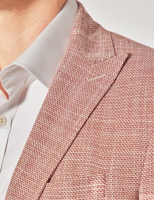 Red Semi Plain Italian Cotton Blazer - 1913 Collection-preview