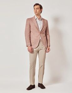 Red Semi Plain Italian Cotton Blazer - 1913 Collection-preview7