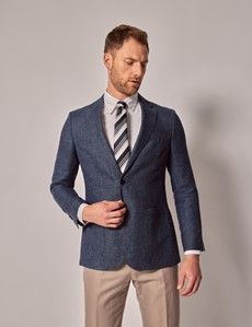 Navy Wool Linen Blend Blazer - 1913 Collection