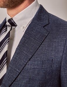 Navy Wool Linen Blend Blazer - 1913 Collection-preview1