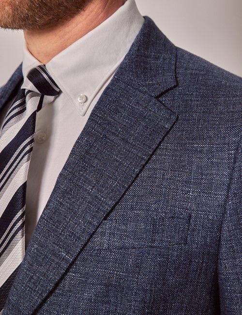 Navy Wool Linen Blend Blazer - 1913 Collection-preview